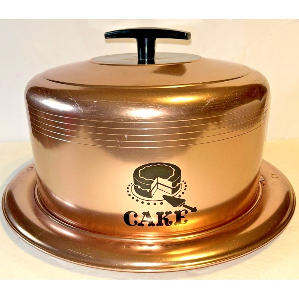 Vintage West Bend 1950s Rose Copper Metal locking Cake Carrier‎ 14.5" dia.